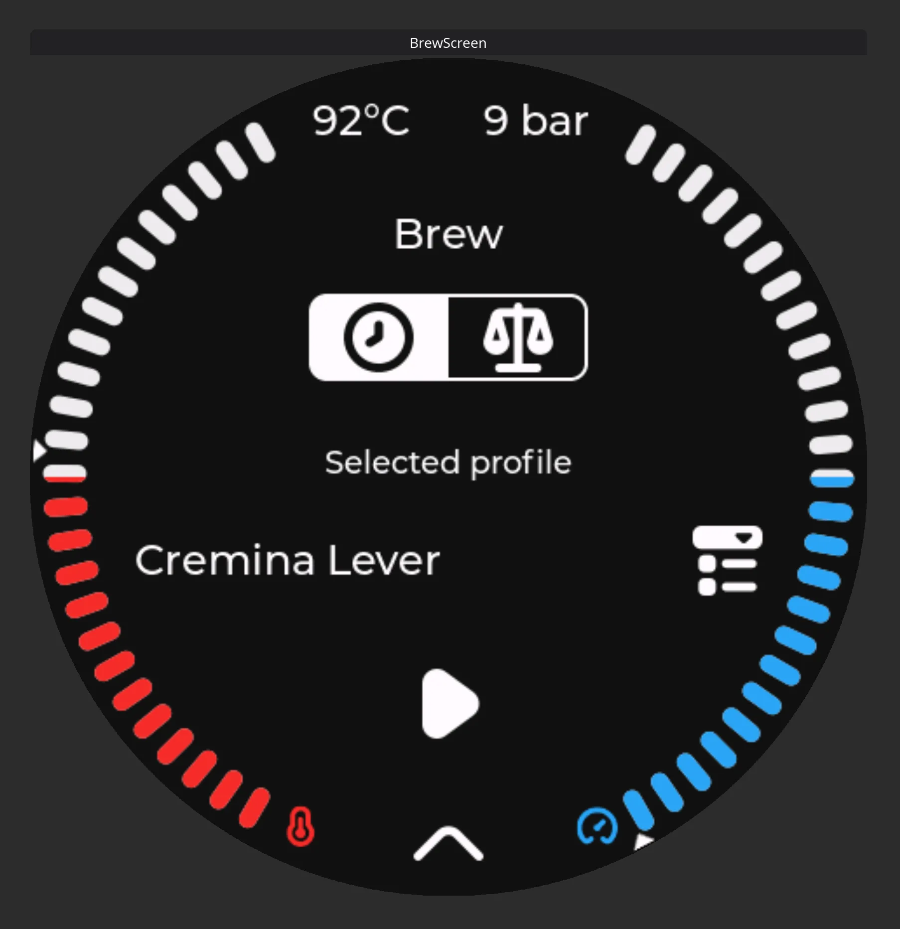 Brew main page. Showing different brew options.