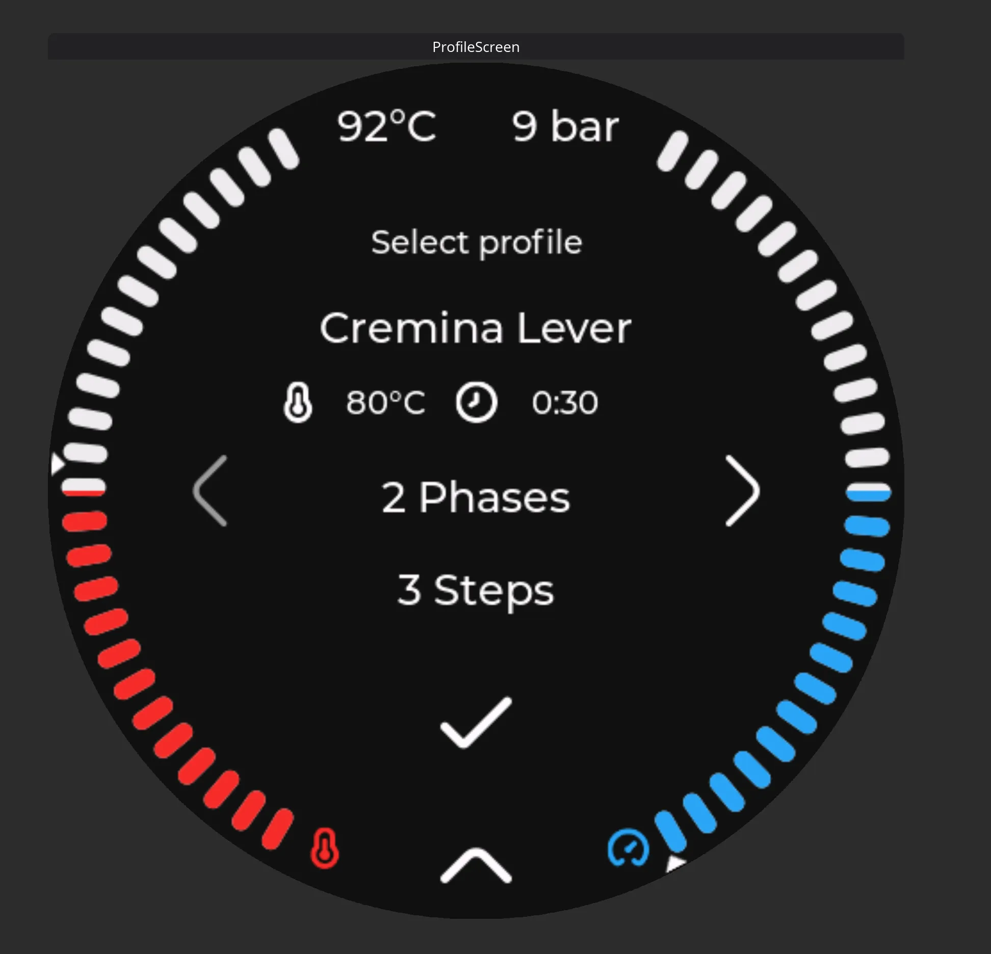 Profile selections screen. Allowing you to see and select different profiles to brew by.
