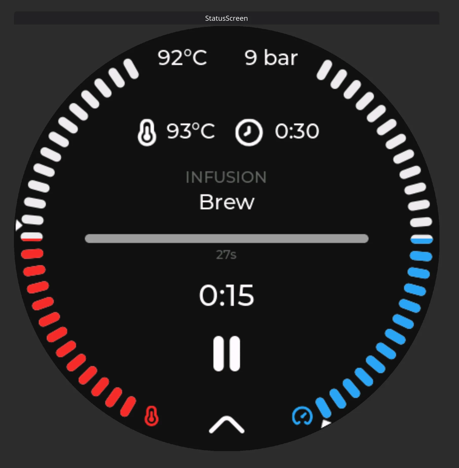 Active brew screen. Giving a status view for the current brew.