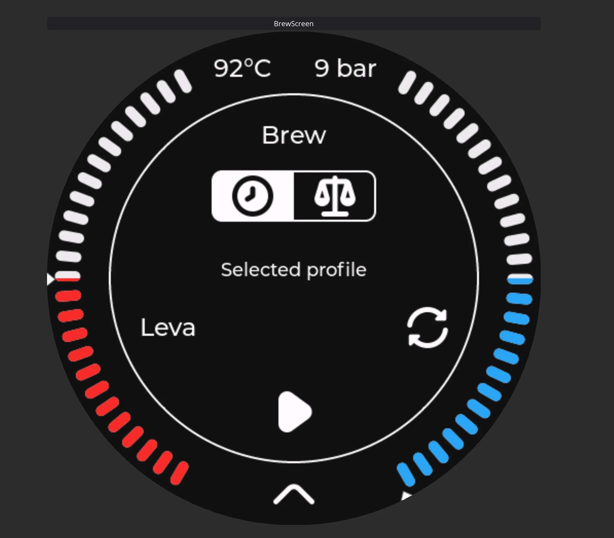 Brew main page. Showing different brew options.