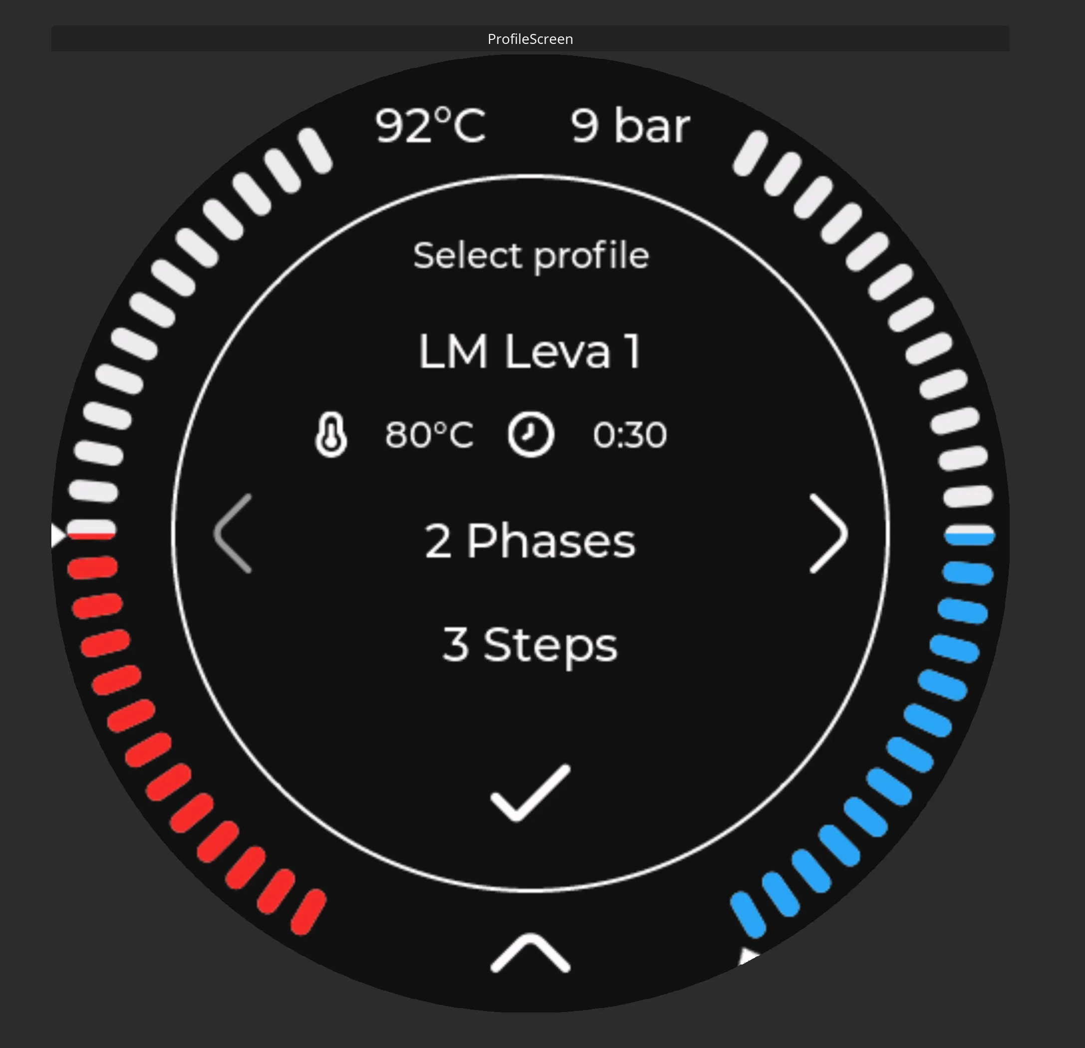 Profile selections screen. Allowing you to see and select different profiles to brew by.
