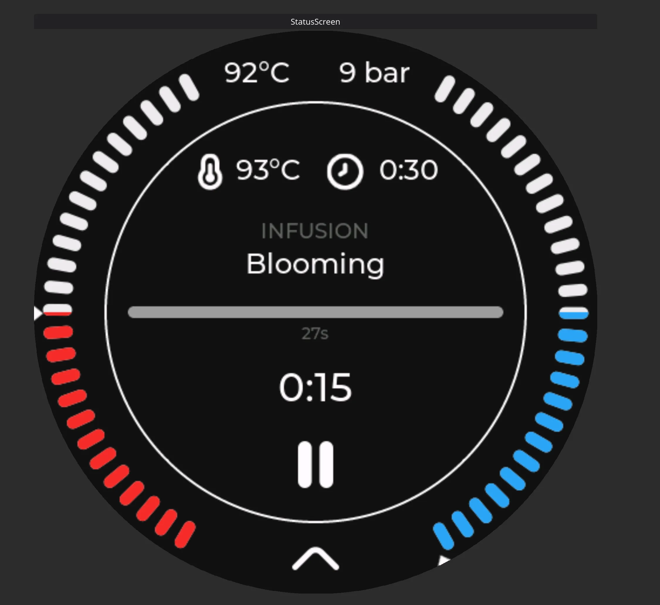 Active brew screen. Giving a status view for the current brew.