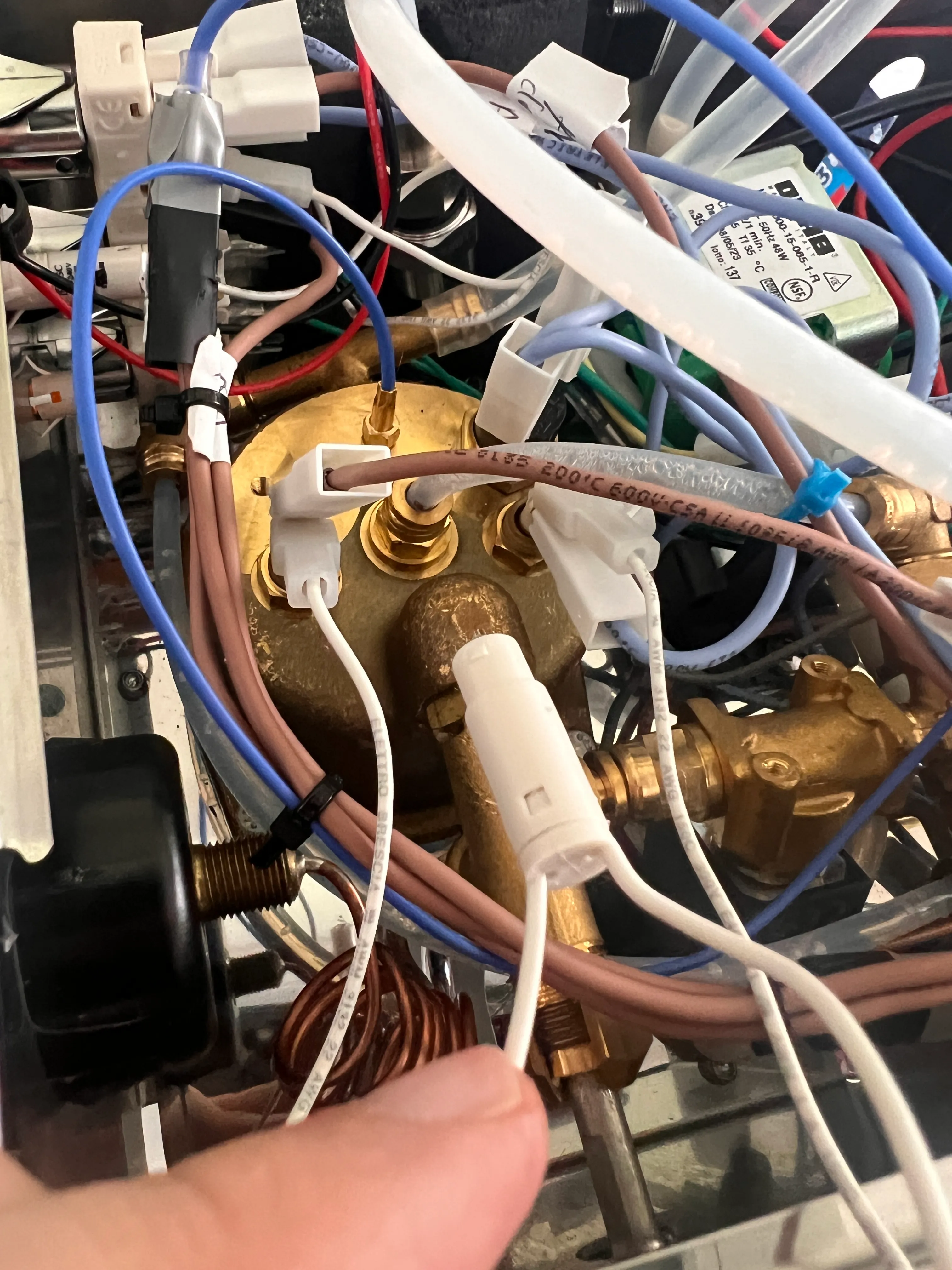 Original 'ready' indicator light (component 11) re-wired in parallel with the heater terminals so it blinks in sync with the PID duty cycle